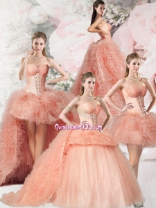 2015 Edgy Beading and Ruffles Pink Quinceanera Dress